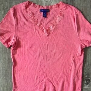 Karen Scott Women's Pink Lace Trim Top